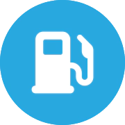 A blue and white icon of a gas pump.