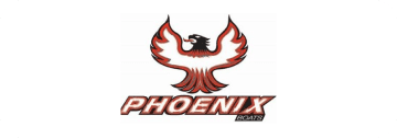 A red and black logo of the phoenix boats.