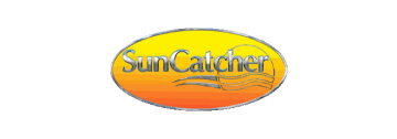 A yellow and orange oval with the word sun catcher in it.